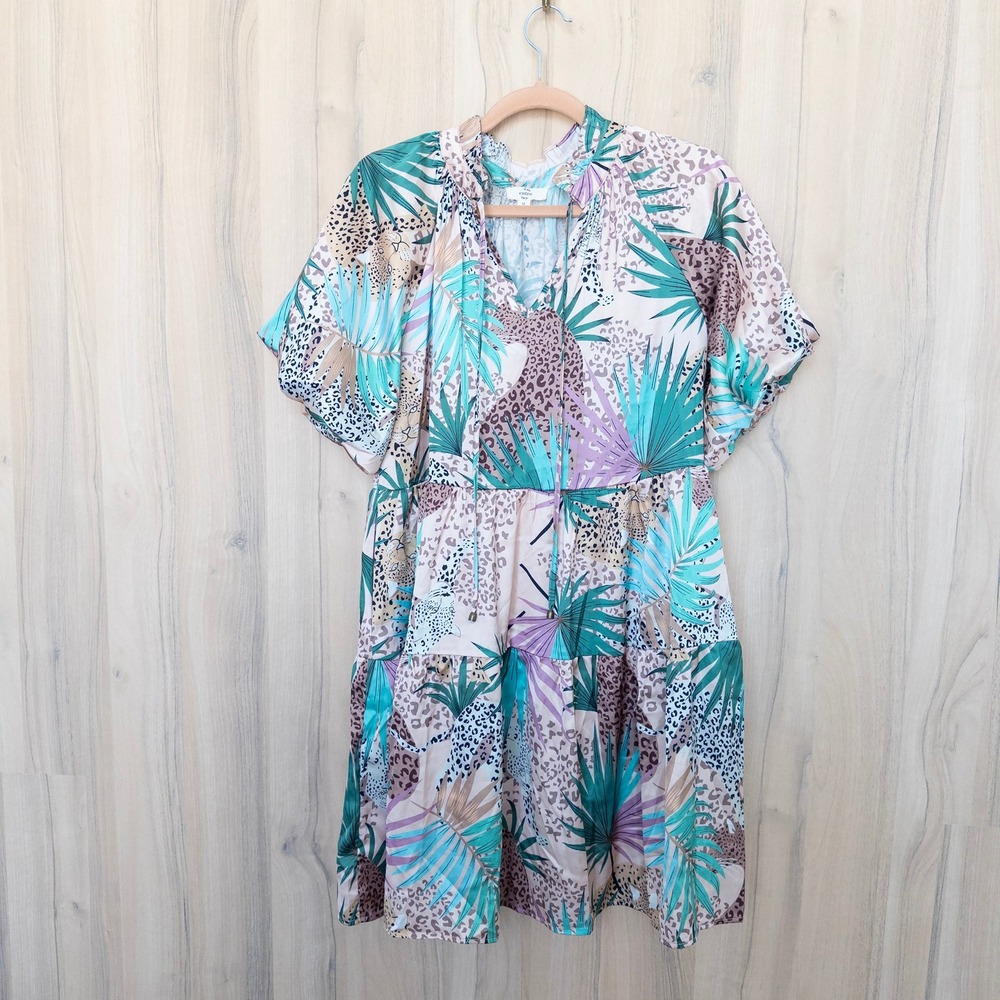 Entro Floral Tiered‎ Dress M Multicolor Tropical Animal Print Maximalist Boho